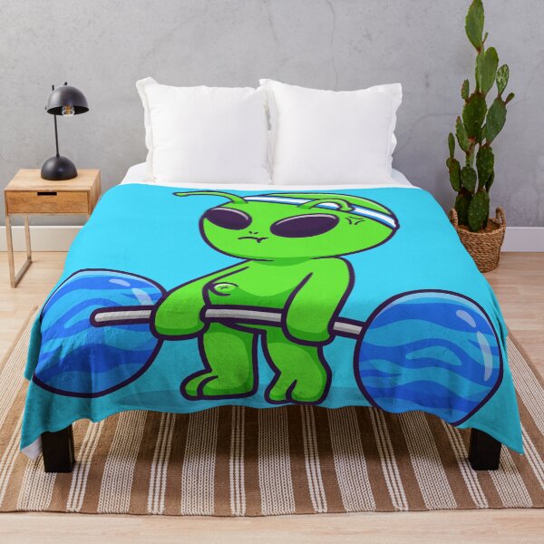 Item preview, "Out-of-This-World Strength: Cute Alien Lifting Planet Barbell Cartoon Vector Illustration" designed and sold by hjian8219.