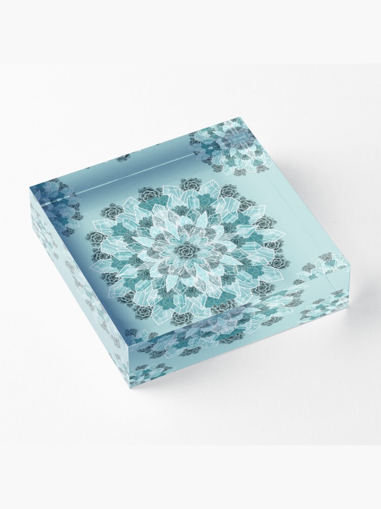 Alternate view of Crystals Succulents Mandala MINT GREEN Acrylic Block