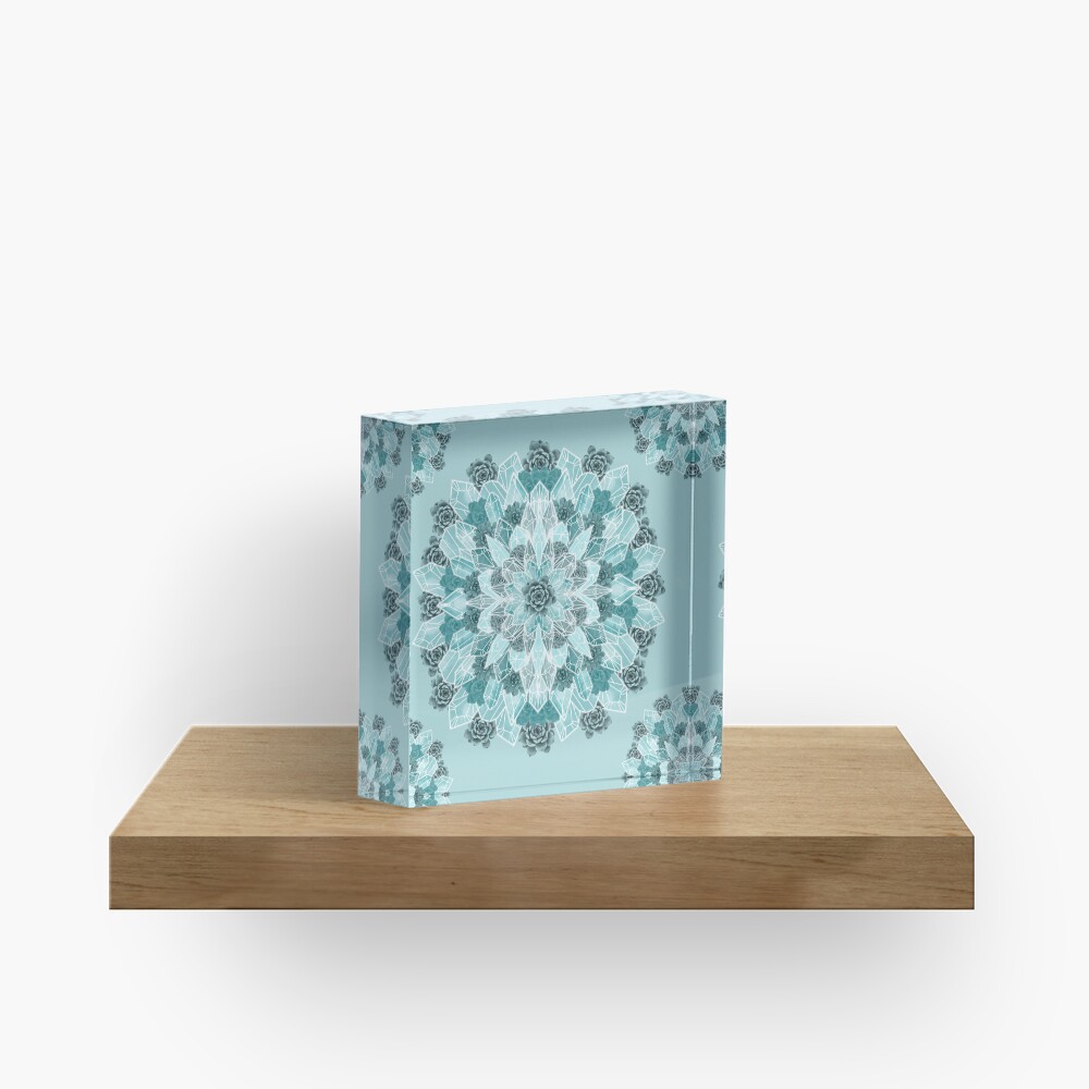 Crystals Succulents Mandala MINT GREEN Acrylic Block