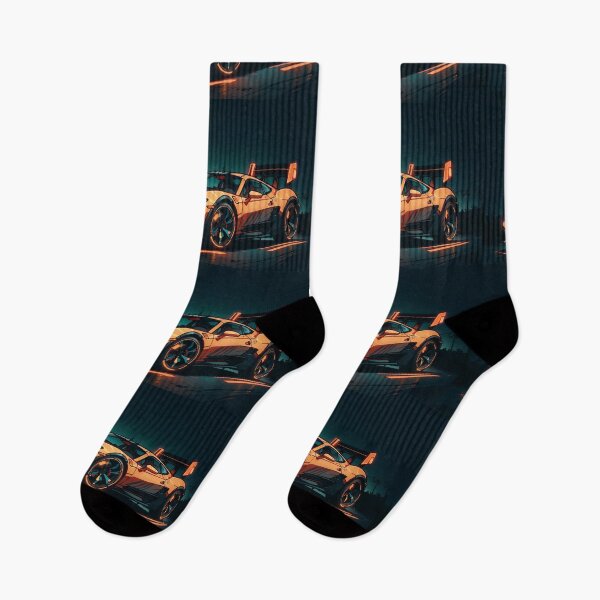 Aperçu de l'œuvre Voiture de sport néon orange brillant créée et vendue par ByteyCreatives.