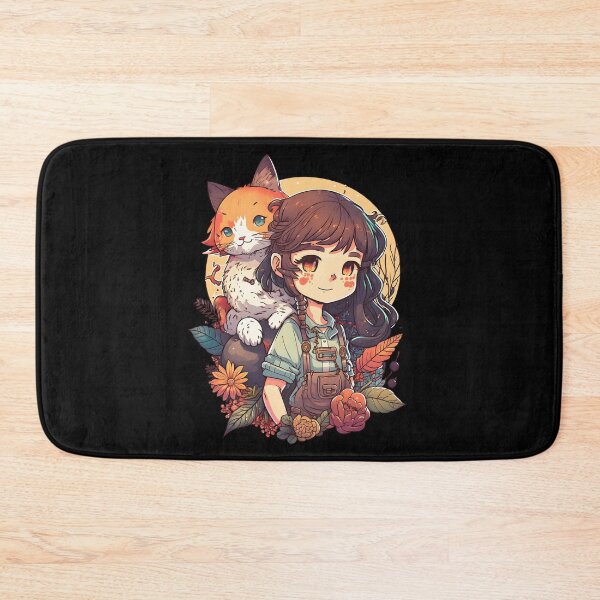 Item preview, Girl & Ginger Cat Kawaii Anime Floral Cat Lover designed and sold by SecretDicer.