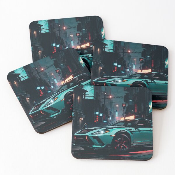 Item preview, Turquoise Sports Car with Neon Glow designed and sold by ByteyCreatives.