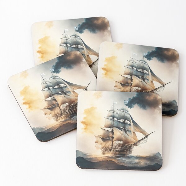 Item preview, Ghostly sail ship in the stormy sea designed and sold by SimpleWallArt.