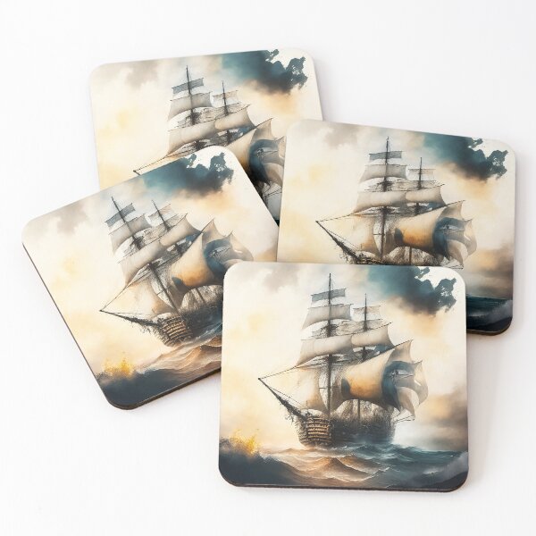 Item preview, Ghostly sail ship in stormy sea designed and sold by SimpleWallArt.