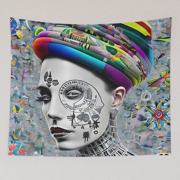Item preview, "Colorful Hat: A Black and White Profile with a Modern Twist" designed and sold by DraftDuck.