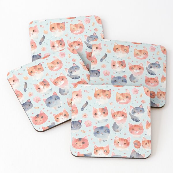 Aperçu de l'œuvre Watercolor Feline Fantasy : Cute Cat Repeat Pattern Delight créée et vendue par mdhanim.