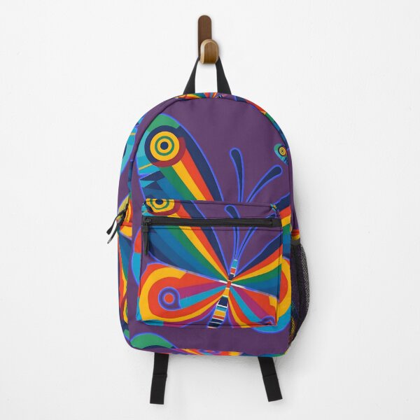 Item preview, Rainbow butterfly’s 1970s style on purple background, wings of glory designed and sold by Artlizzard.