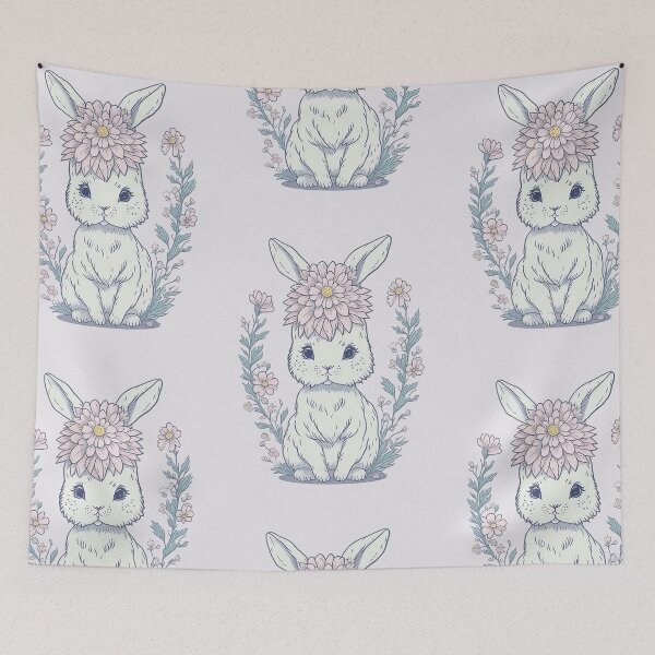 Item preview, Whimsical Rabbit and Flowers designed and sold by pigipeach.