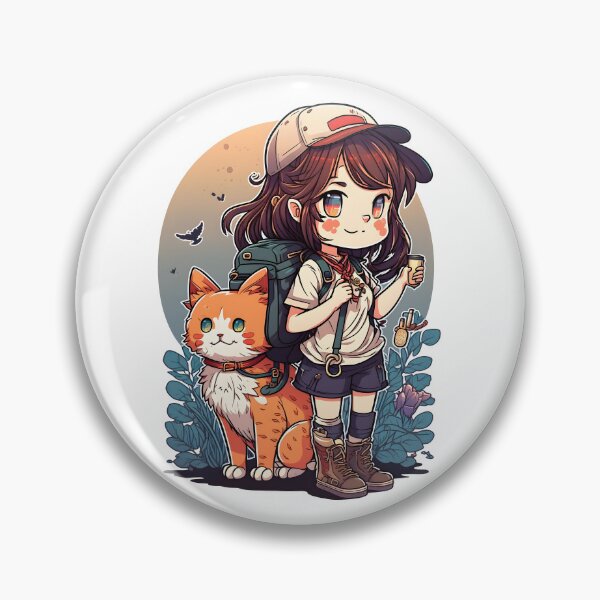 Aperçu de l'œuvre Fille et chat orange Kawaii Anime Floral Amoureux des chats créée et vendue par SecretDicer.