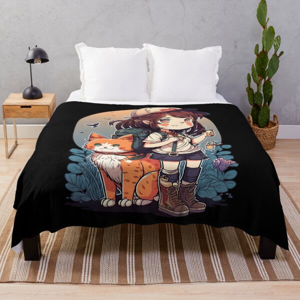 Item preview, Girl & Orange Cat Kawaii Anime Floral Cat Lover designed and sold by SecretDicer.