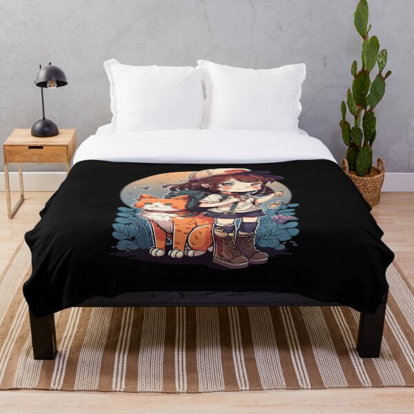 Item preview, Girl & Orange Cat Kawaii Anime Floral Cat Lover designed and sold by SecretDicer.