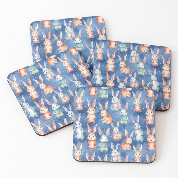 Item preview, Cute little bunnies - watercolor on blue background - sky blue designed and sold by Pixelboys.