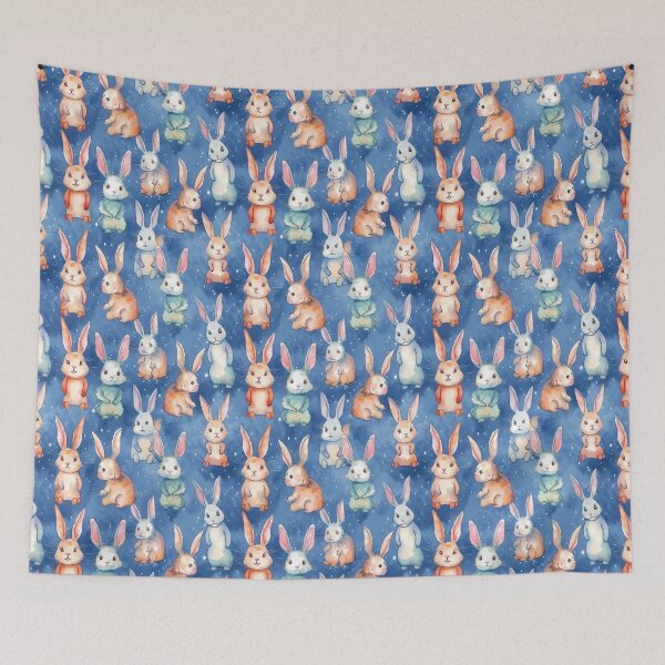 Item preview, Cute little bunnies - watercolor on blue background - sky blue designed and sold by Pixelboys.