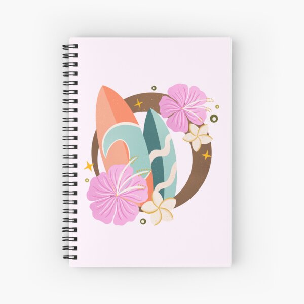 Retro surfboards and tropical flowers Spiral Notebook
