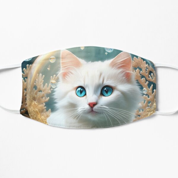 Cute kitten underwater with coral reef Flat Mask