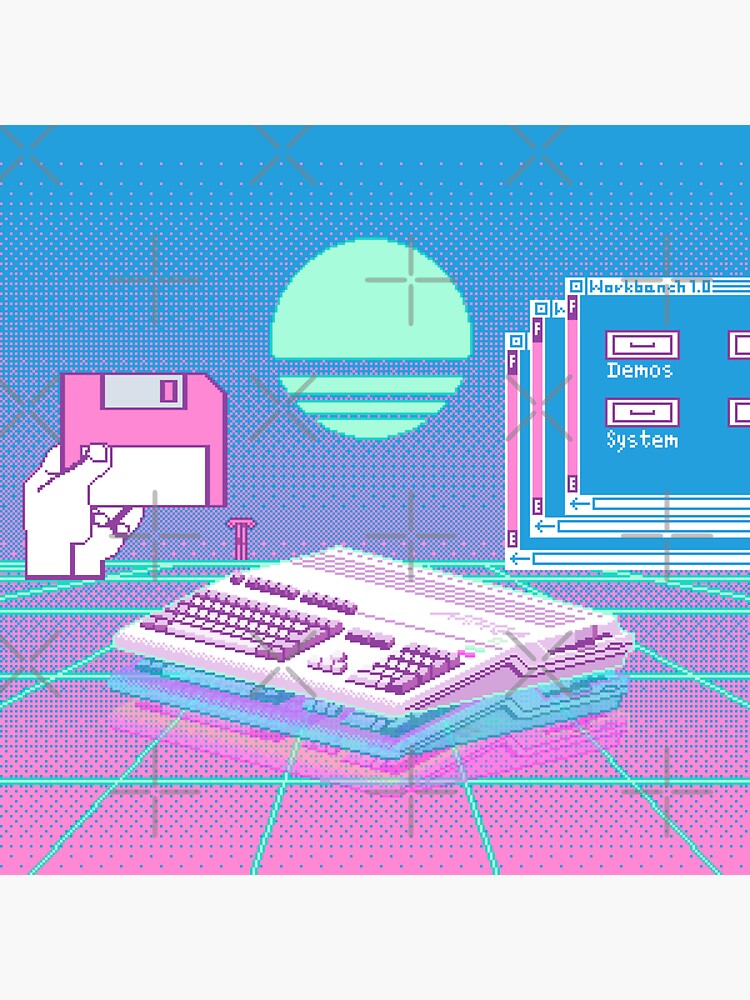 Thumbnail 3 of 3, Sticker, Amiga 500 Vaporwave pixel art designed and sold by djspacegr.