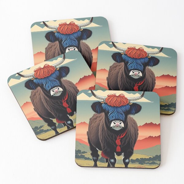 Item preview, Hokusai Highland Cow Brown and Red Style Animal Portait designed and sold by Pumpkin-Prints.