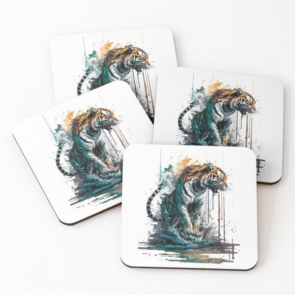 Item preview, Tiger Watercolor Painting With Grunge Splatters and Ink Drips designed and sold by StephanieWard.