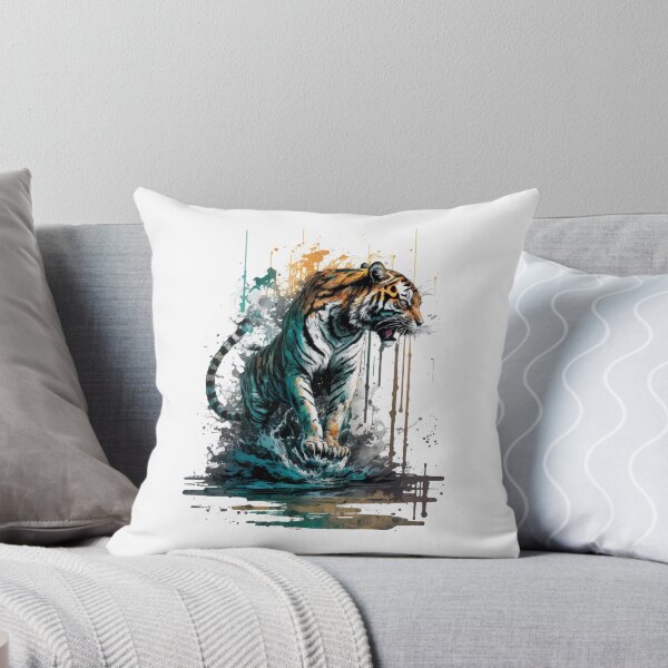 Item preview, Tiger Watercolor Painting With Grunge Splatters and Ink Drips designed and sold by StephanieWard.