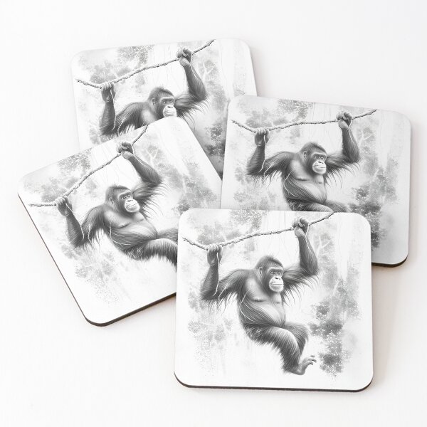 Item preview, Black and white chimpanzee pencil drawing designed and sold by Pencil-Art.