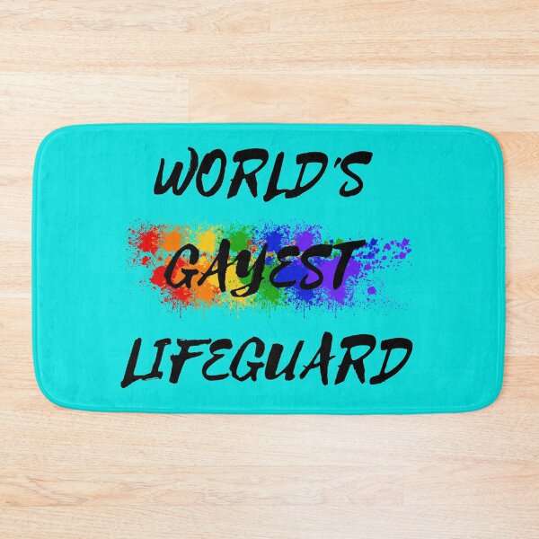 Item preview, World's Gayest Lifeguard LGBT Humor With Rainbow Colors For Proud Queer Lifeguards In Cyan designed and sold by LuckyKermit.