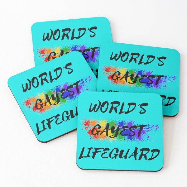 Item preview, World's Gayest Lifeguard LGBT Humor With Rainbow Colors For Proud Queer Lifeguards In Cyan designed and sold by LuckyKermit.