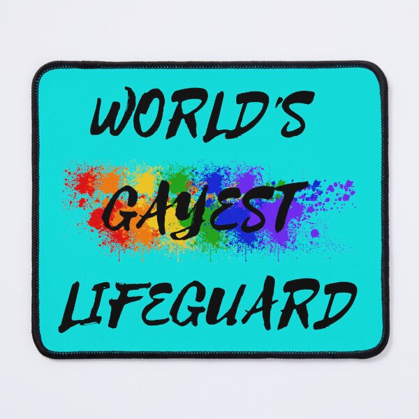 Item preview, World's Gayest Lifeguard LGBT Humor With Rainbow Colors For Proud Queer Lifeguards In Cyan designed and sold by LuckyKermit.