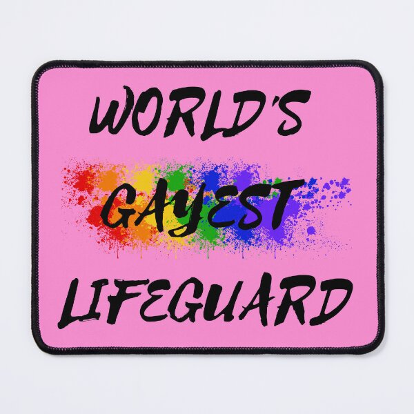 Item preview, World's Gayest Lifeguard LGBT Humor With Rainbow Colors For Proud Queer Lifeguards In Pink designed and sold by LuckyKermit.