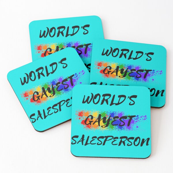 Item preview, World's Gayest Salesperson LGBT Humor With Rainbow Colors For Proud Queer Salespeople In Cyan designed and sold by LuckyKermit.