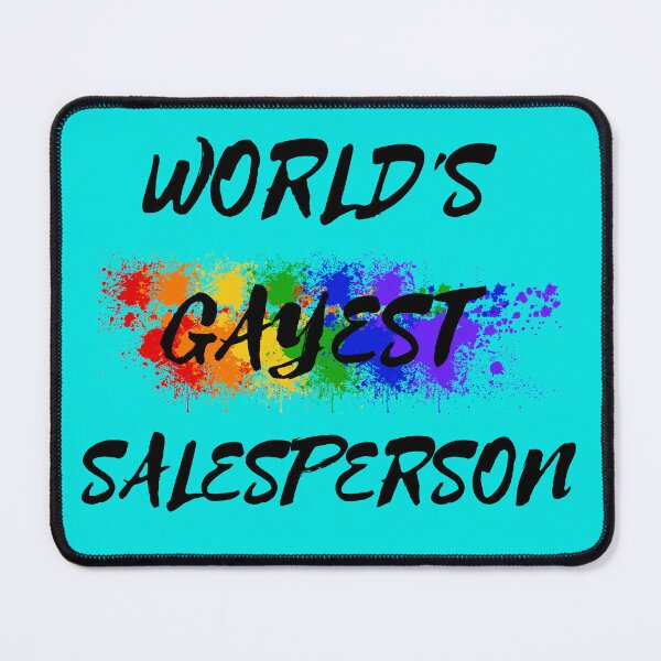 Item preview, World's Gayest Salesperson LGBT Humor With Rainbow Colors For Proud Queer Salespeople In Cyan designed and sold by LuckyKermit.