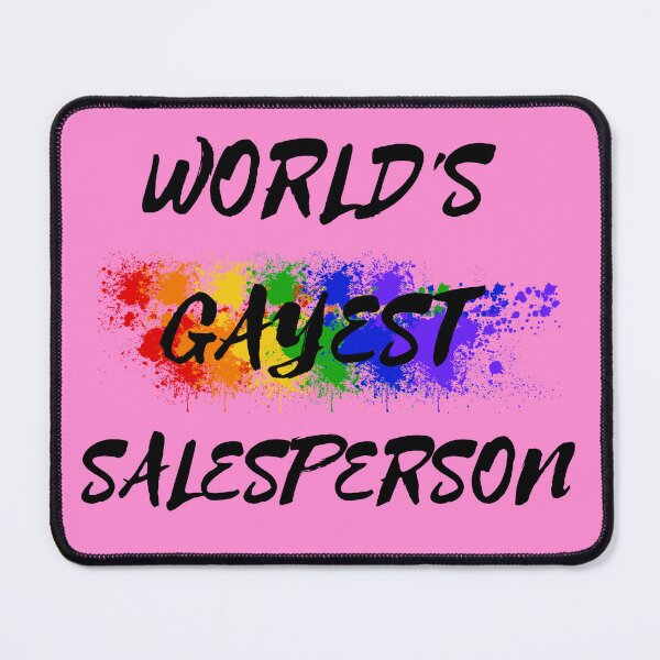 Item preview, World's Gayest Salesperson LGBT Humor With Rainbow Colors For Proud Queer Salespeople In Pink designed and sold by LuckyKermit.