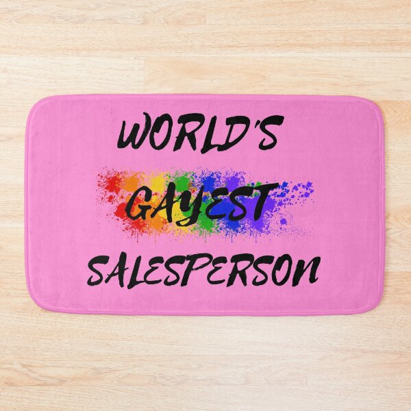Item preview, World's Gayest Salesperson LGBT Humor With Rainbow Colors For Proud Queer Salespeople In Pink designed and sold by LuckyKermit.