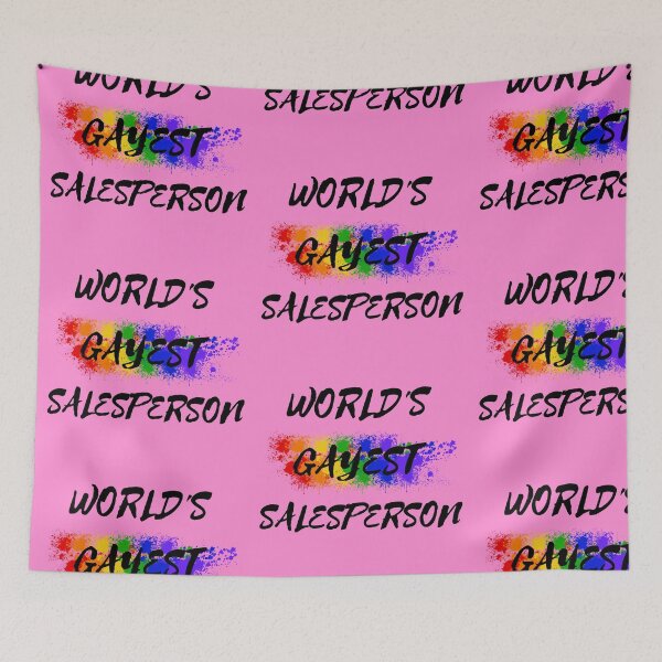 Item preview, World's Gayest Salesperson LGBT Humor With Rainbow Colors For Proud Queer Salespeople In Pink designed and sold by LuckyKermit.