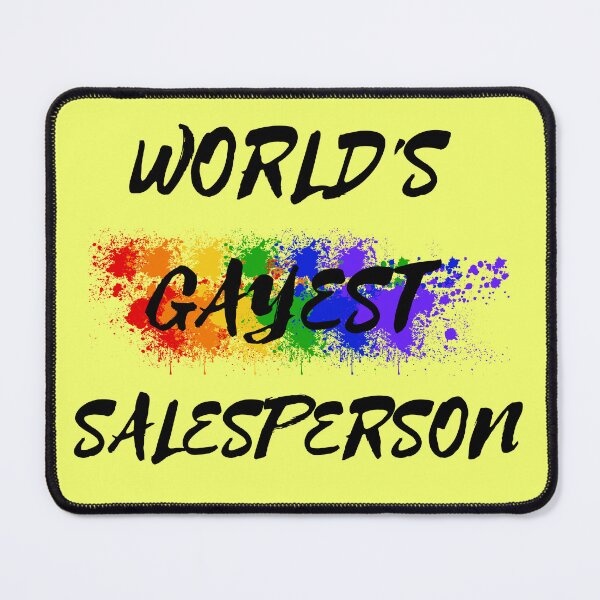 Item preview, World's Gayest Salesperson LGBT Humor With Rainbow Colors For Proud Queer Salespeople In Yellow designed and sold by LuckyKermit.