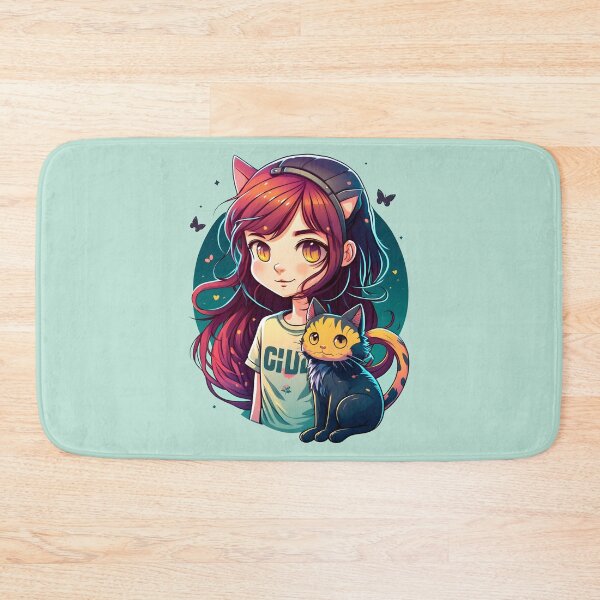 Item preview, Girl & Cat Kawaii Anime Retro Cat Lover designed and sold by SecretDicer.