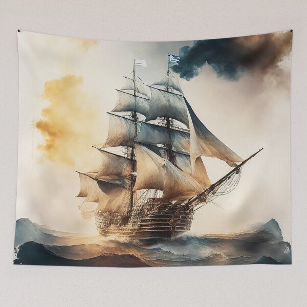 Item preview, Ghostly sail ship in the stormy sea designed and sold by SimpleWallArt.