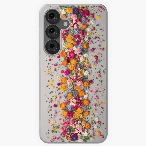 Vista previa del artículo con la obra «Pequeño arreglo vertical de flores rosadas amarillas en línea sobre hormigón gris», diseñado y vendido por EmeraldeaArt.