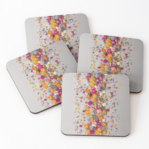 Item preview, Tiny yellow pink  flower vertical arrangement in line on grey concrete designed and sold by EmeraldeaArt.