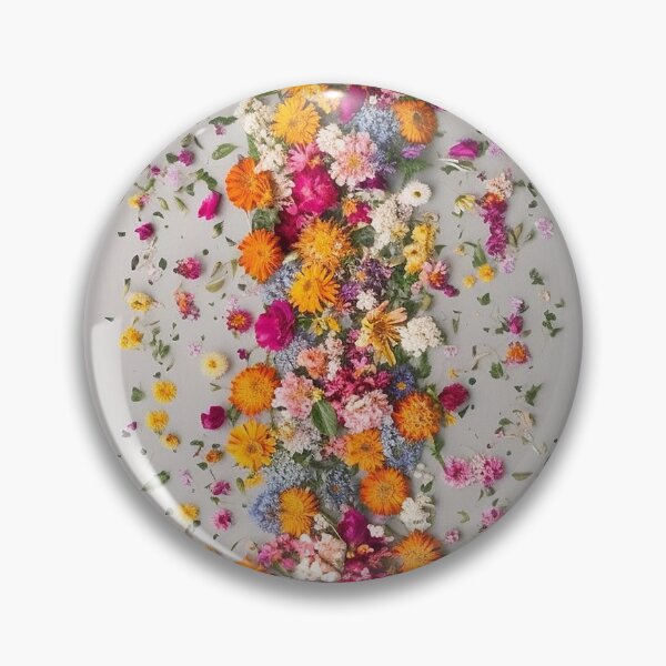 Item preview, Tiny yellow pink flower vertical arrangement in line on grey concrete designed and sold by EmeraldeaArt.