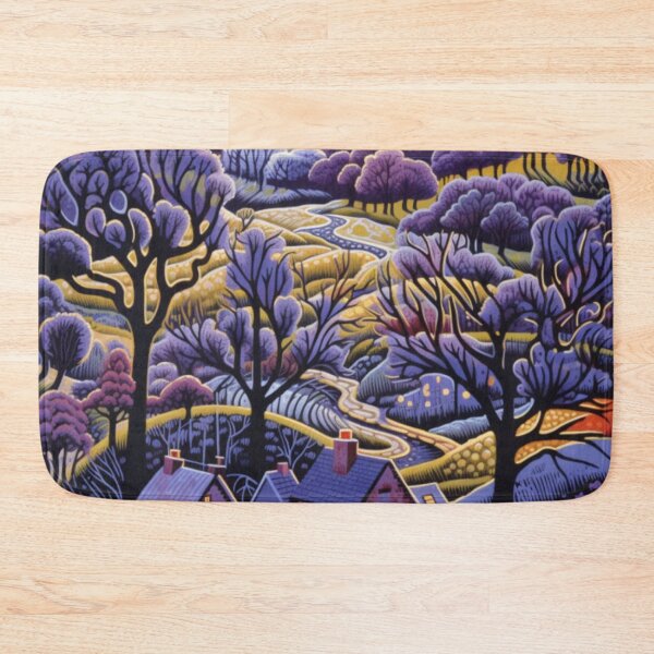 Item preview, Enchanting Purple Watercolor Landscape Village  Captivating Art designed and sold by JojoArtEvo.