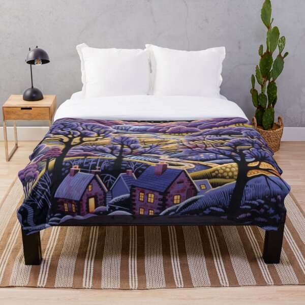 Item preview, Enchanting Purple Watercolor Landscape Village  Captivating Art designed and sold by JojoArtEvo.