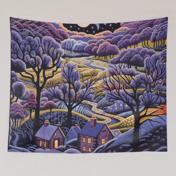 Item preview, Enchanting Purple Watercolor Landscape Village  Captivating Art designed and sold by JojoArtEvo.
