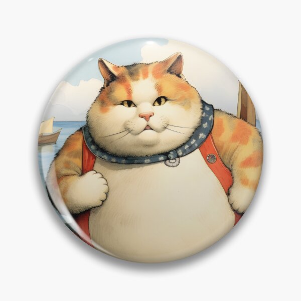 Item preview, Cats at Sea: Fat Cat, little boat Vintage Style Art designed and sold by KittyStampedeCo.