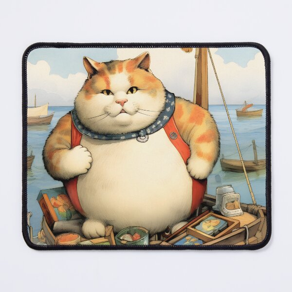 Item preview, Cats at Sea: Fat Cat, little boat Vintage Style Art designed and sold by KittyStampedeCo.