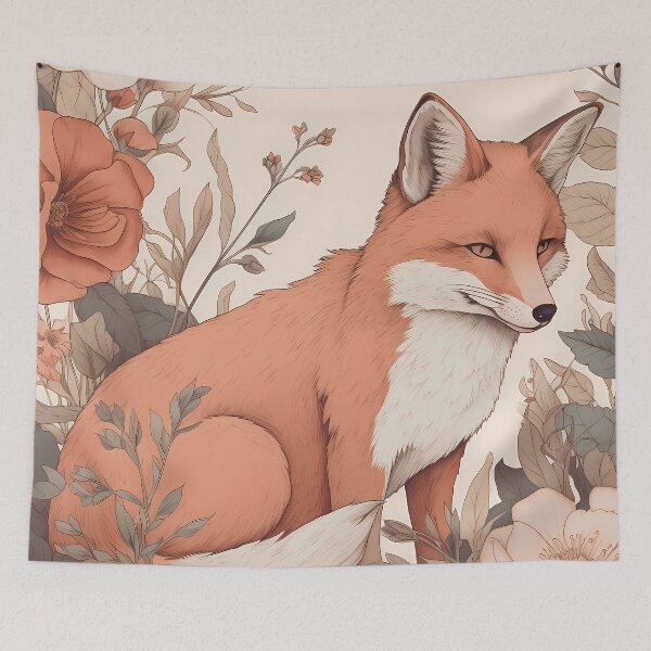 Item preview, Fox Illustration in a field of flowers designed and sold by 11pixeli.
