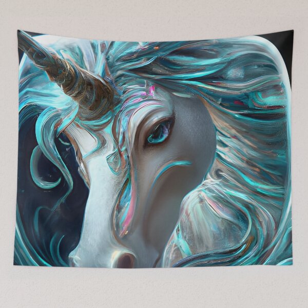 Item preview, Blue unicorn generated by artificial intelligence designed and sold by megadrina.