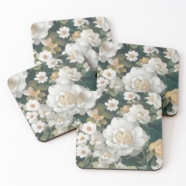 Item preview, Generated 70s Watercolor White Tropical Flower and Leaf pattern  designed and sold by AiArtMerch.