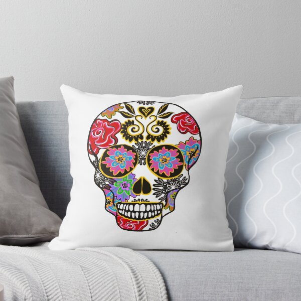 Artikelvorschau, MexikanischerTotenkopf mit Blumenmuster weiss entworfen und verkauft von Raduna.