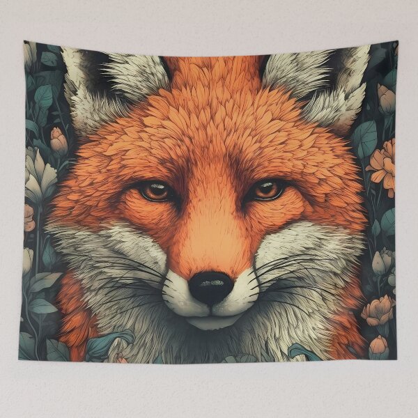 Item preview, Fox Illustration in a field of flowers designed and sold by 11pixeli.