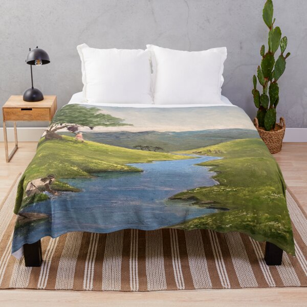 Item preview, River Landscape Grape Tree Meadow, Oil on Canvas Painting Print designed and sold by GalleryDigitals.